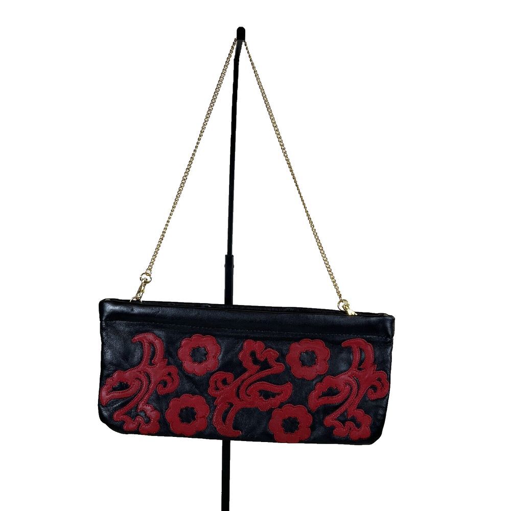 Great American Leatherworks Hinged Chain Strap Clutch Purse Red Boho Western
